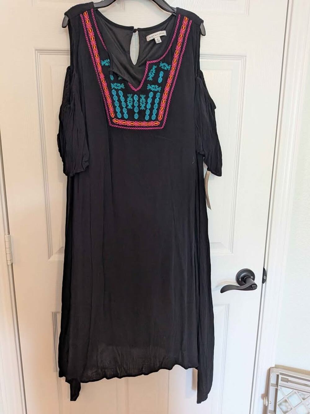 NWT Women's Black Embroidered Cold Shoulder Midi Dress – Boho Peasant Style